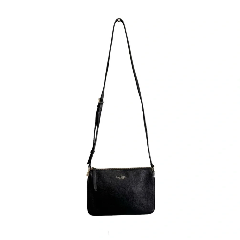 Kate Spade Triple Gusset Crossbody Handbag Black Pebble Leather $279 - Picture 2 of 13